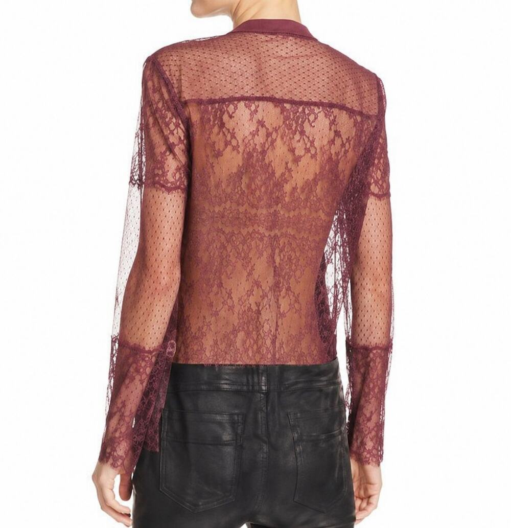 Chelsea and Walker Burgundy Silk Lace Blouse Sz 2 Scalloped